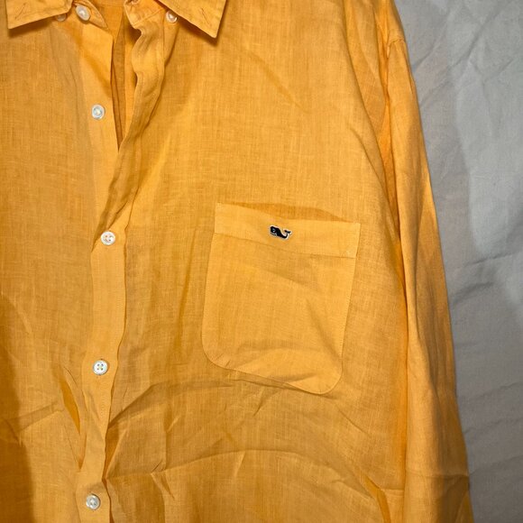 Men's XXL Vineyard Vines Shep & Ian Solid Linen Long Sleeve Shirt Orange - Picture 2 of 6